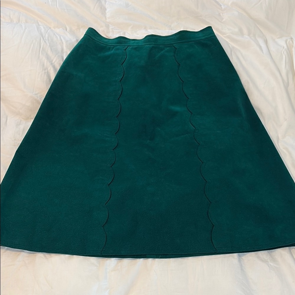 Vintage Poly Watson Suede Like Scallop Edge Green Women's A-Line Skirt